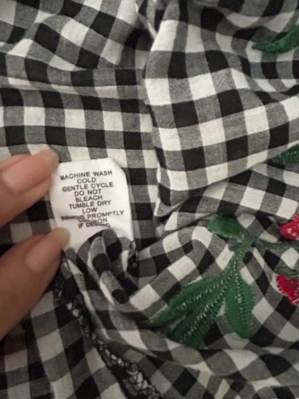 Miss Lili Boho Black White Gingham Off Shoulder Embroidered Peasant Blouse Sz L - Picture 6 of 9